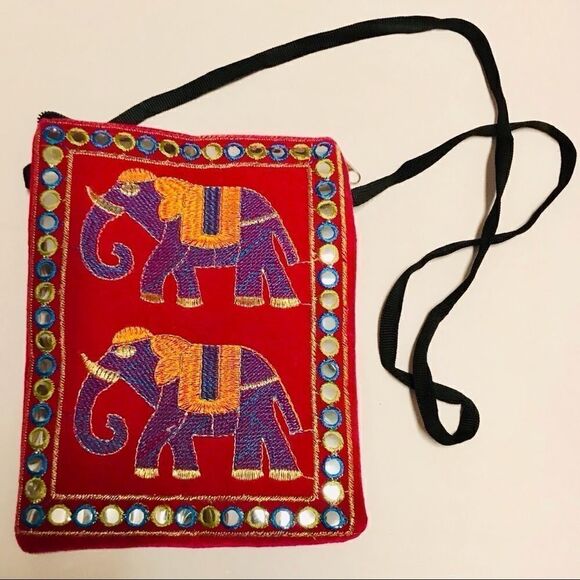 Embroidered Bohemian Bollywood Elephant Crossbody Bag - Picture 1 of 16
